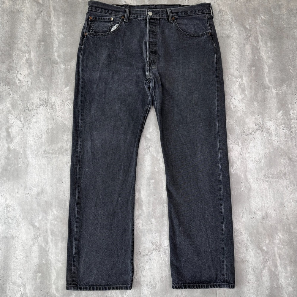 Levis 501 Jeans Mens 38x32 Faded Black Straight Leg Button Fly Denim 2000s